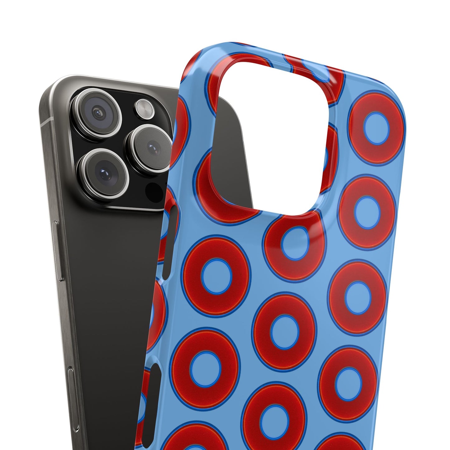 Lumpy Donut Snap Case - red vivid donut print w/light blue background