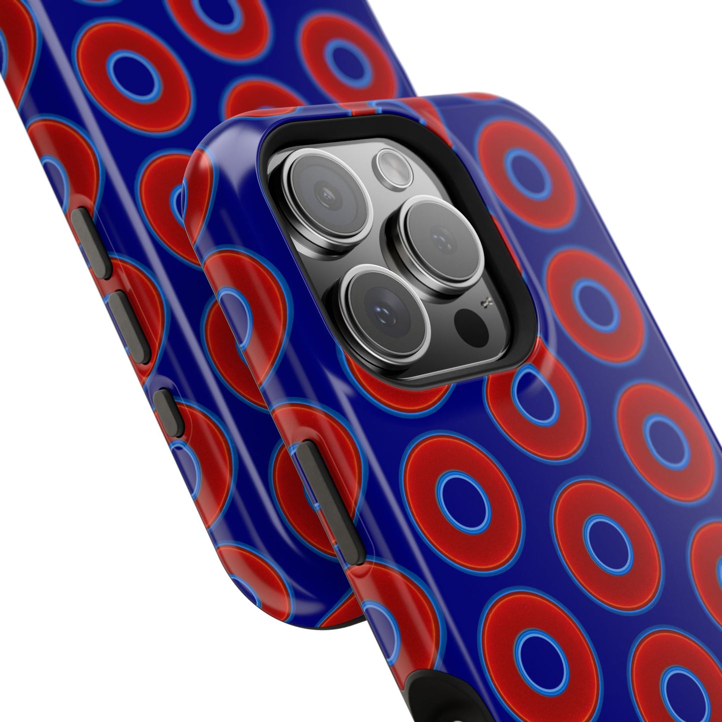 Impact-Resistant Lumpy Donut Case - red vivid donut print w/vivid navy background