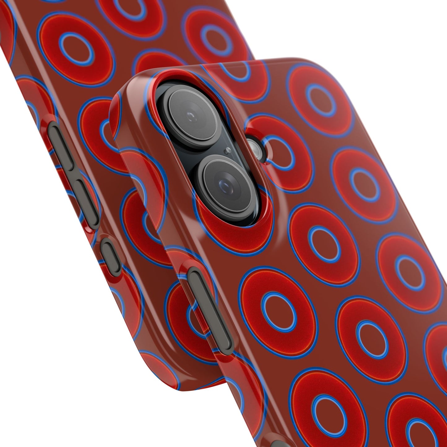 Lumpy Donut Snap Case - red vivid donut print w/burnt umber background