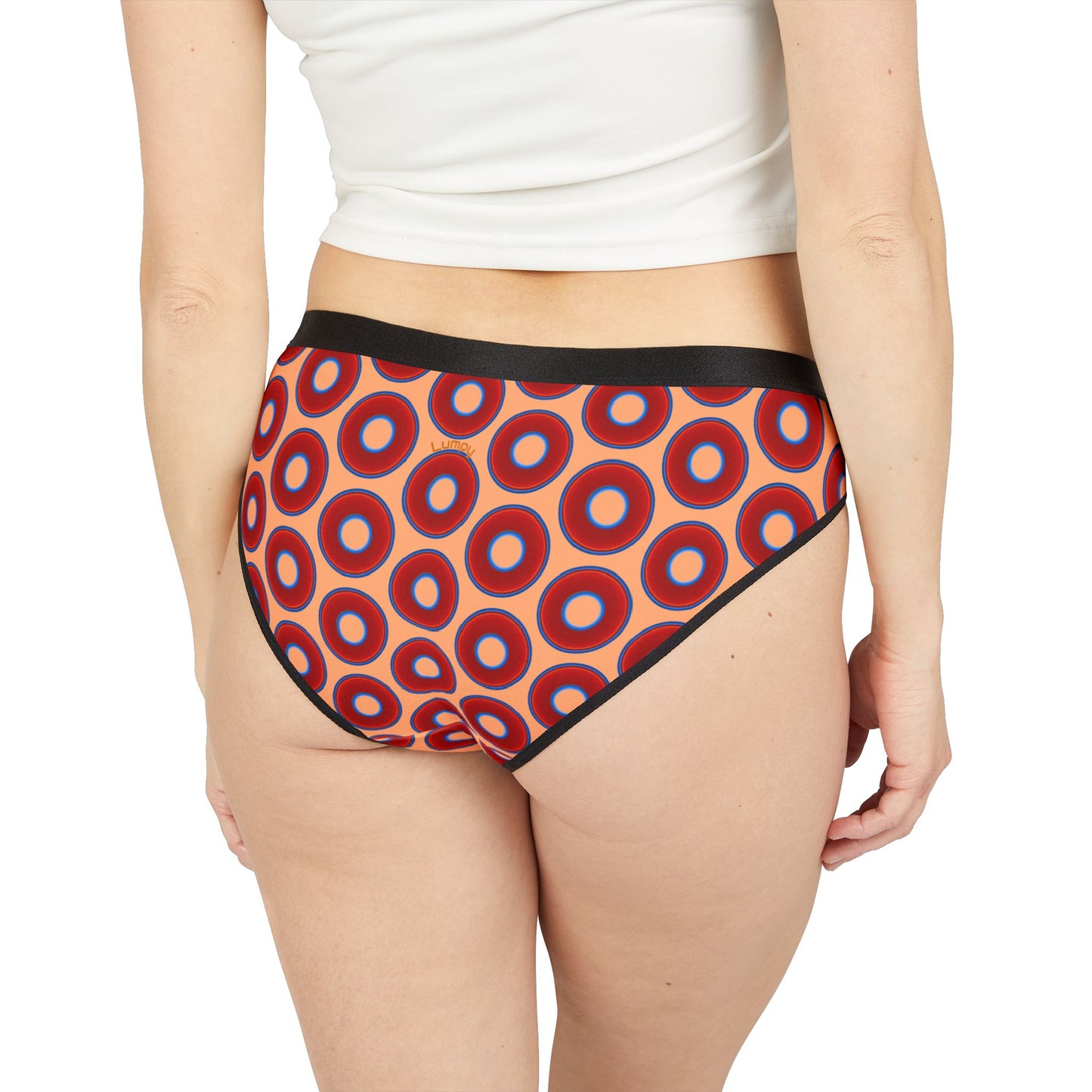 Lumpy Donut Underwear - vivid red donut print w/peach background