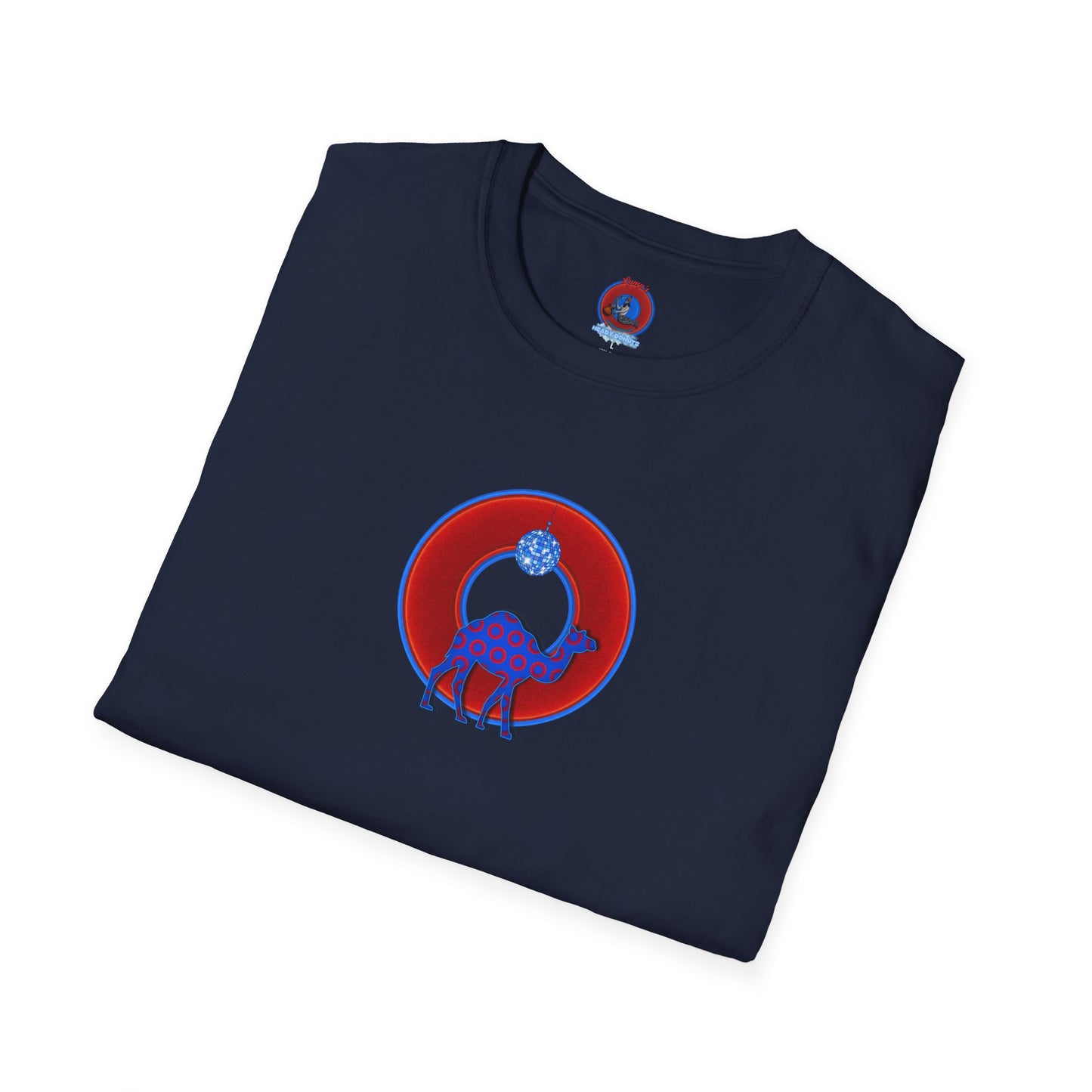 Classic Donut Tee - Unisex Soft-Style - "Joe Camel's Cool Disco Donut" - vivid red donut