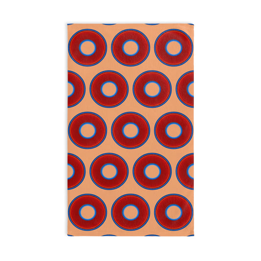 Lumpy Kitchen/Hand Towels - vivid red donuts w/peach background