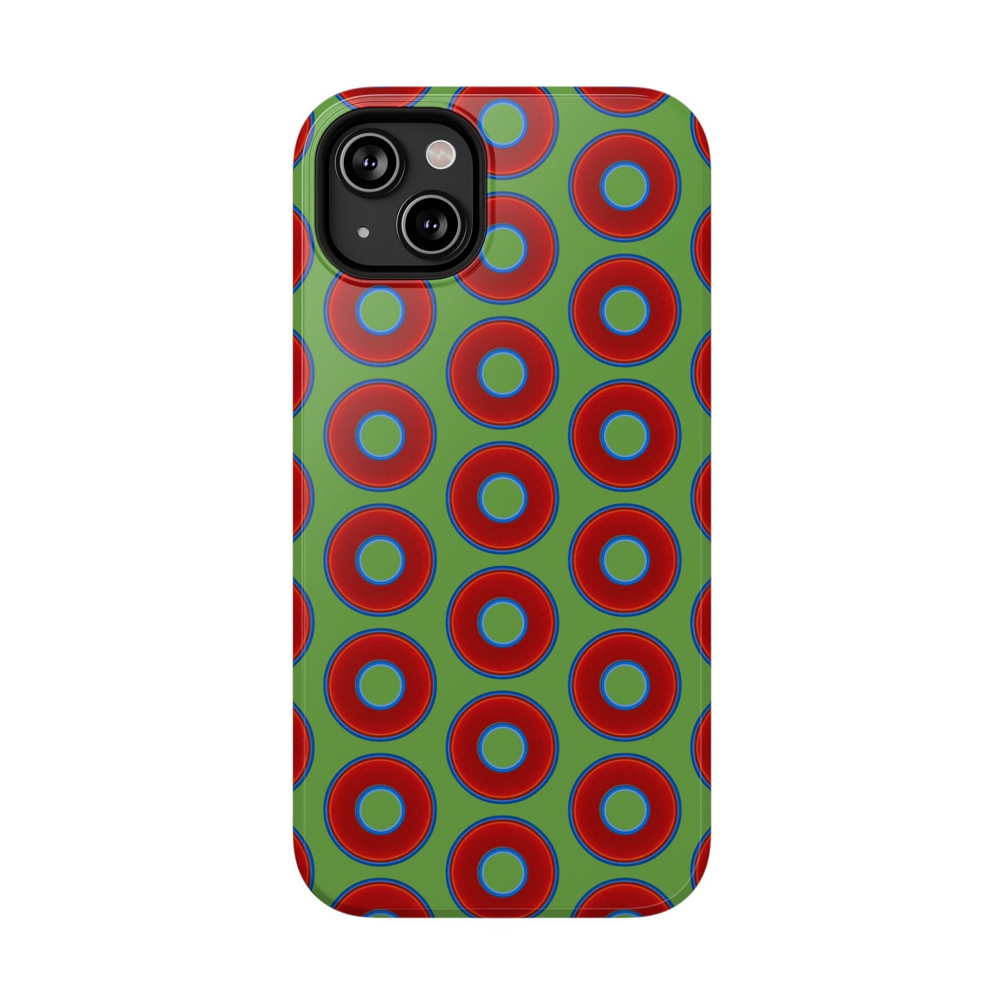 Impact-Resistant Lumpy Donut Case - red vivid donut print w/light green background