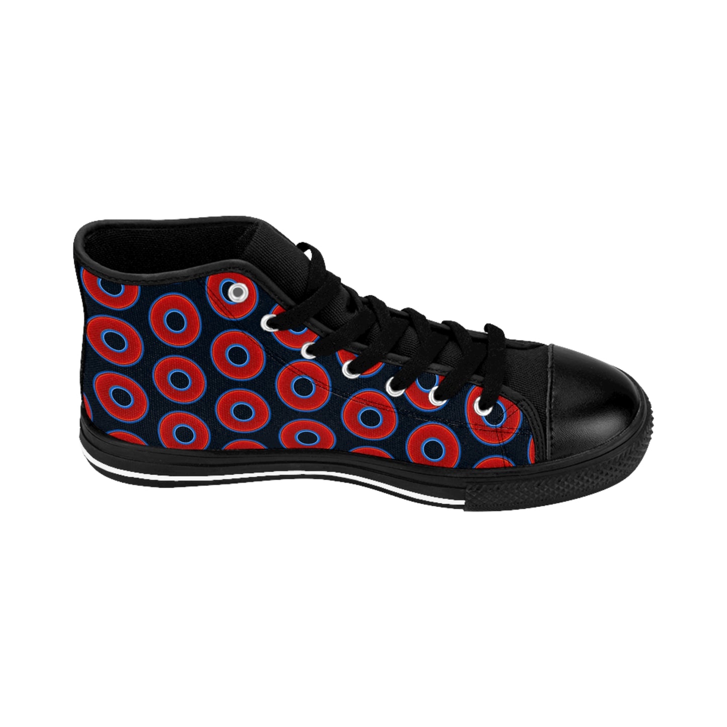 Men's Cushiony Convectors - High Tops - red vivid donuts w/blue charcoal background