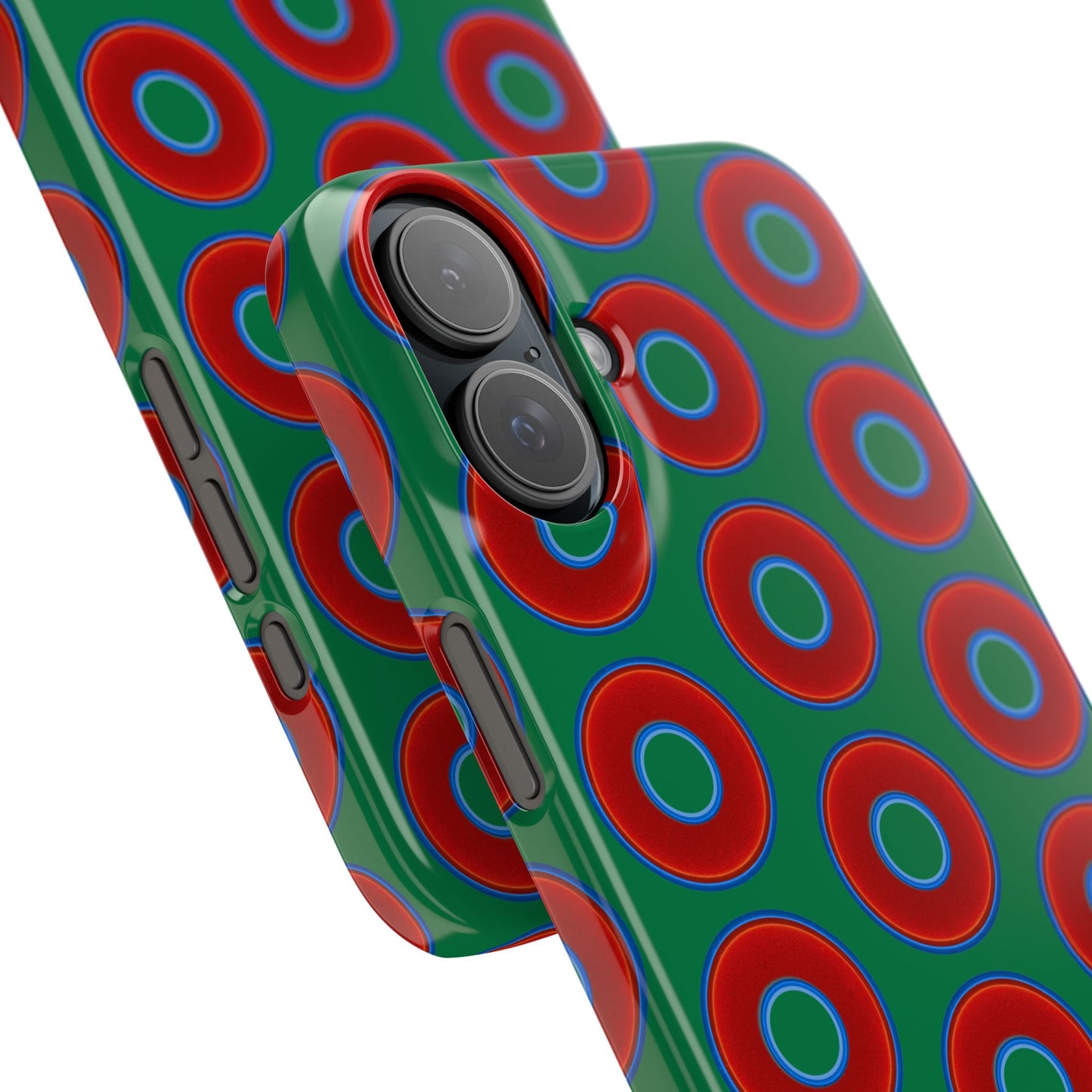 Lumpy Donut Snap Case - red vivid donut print w/green background
