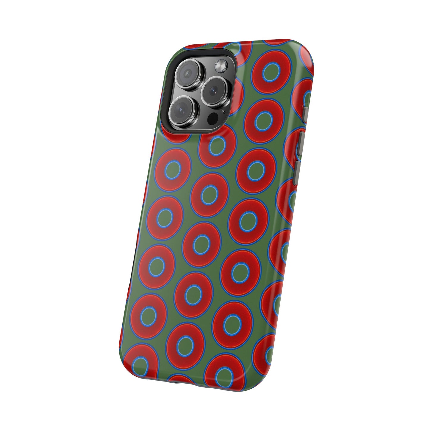 Magnetic Tough Donut Case - red vivid donut print w/dark green background