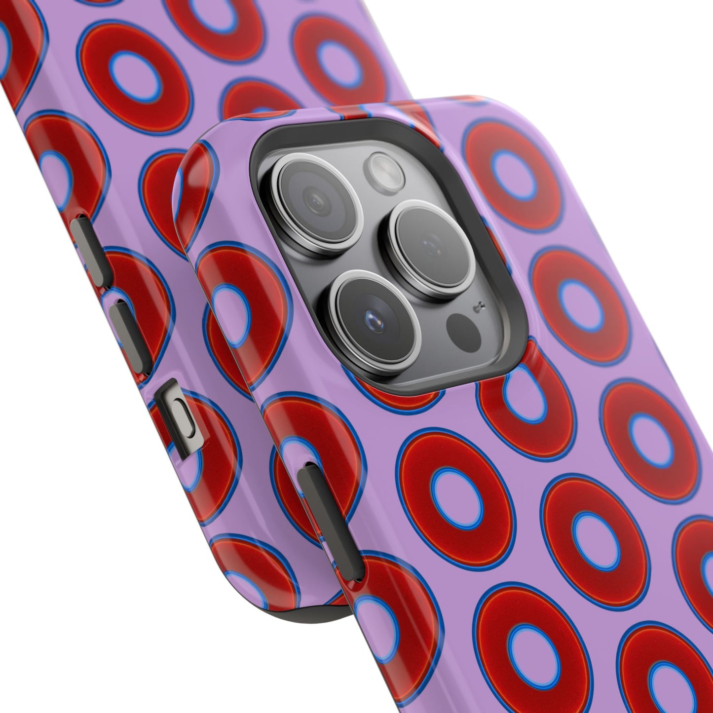 Impact-Resistant Lumpy Donut Case - red vivid donut print w/wisteria purple background