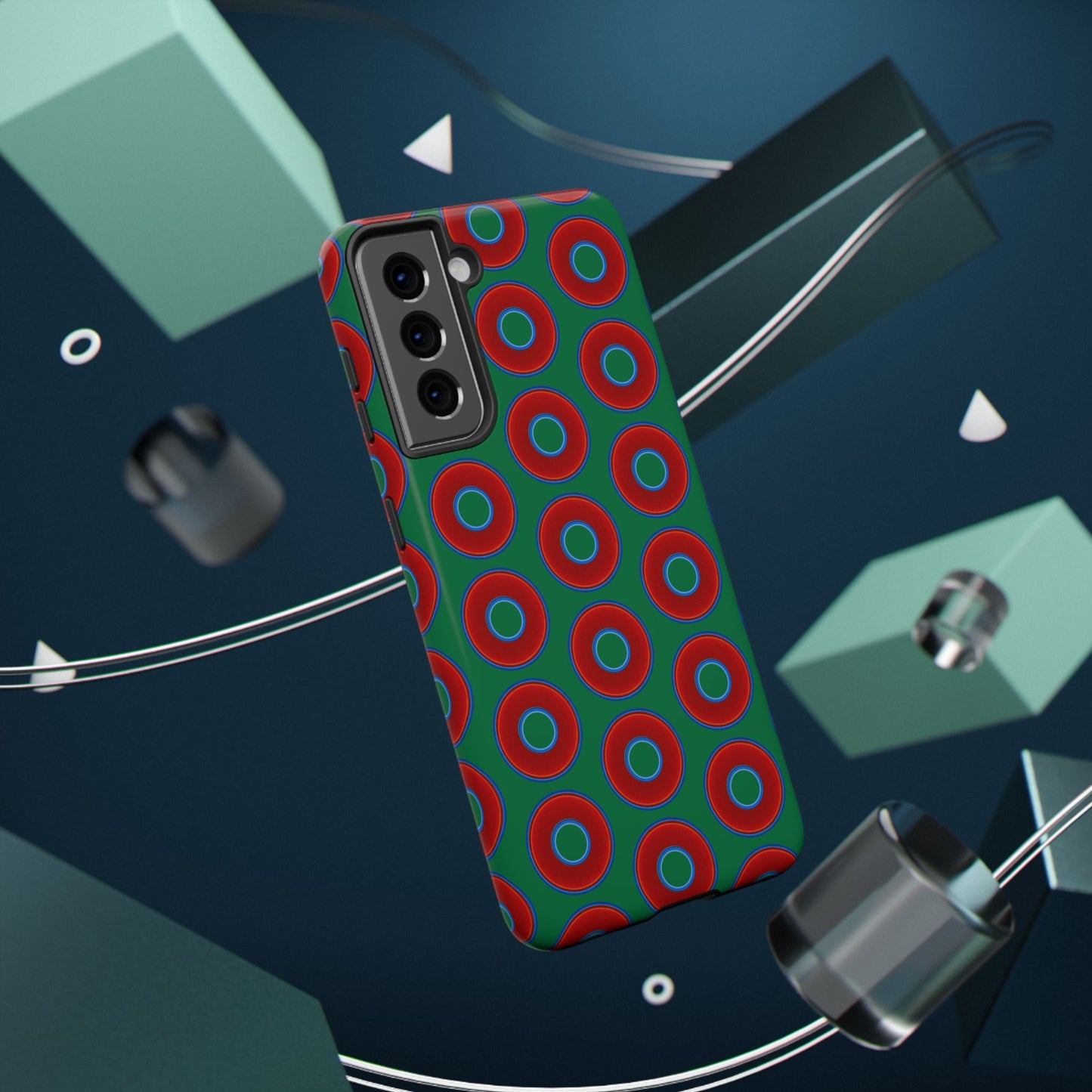 Impact-Resistant Lumpy Donut Case - red vivid donut print w/green background