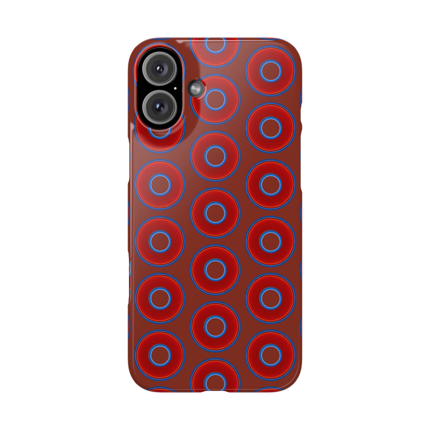 Lumpy Donut Snap Case - red vivid donut print w/burnt umber background