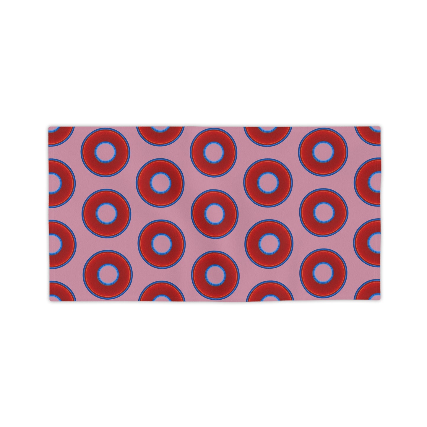 Lumpy Donut Towels - vivid red donuts w/pale magenta background