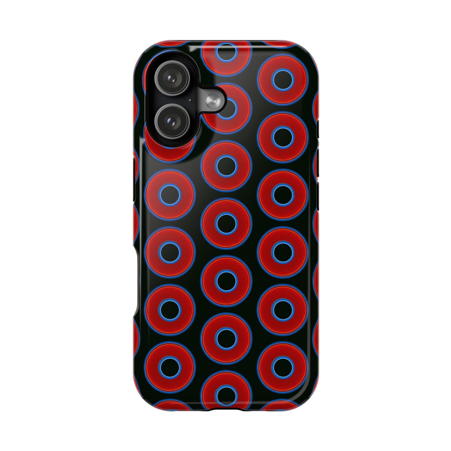 Impact-Resistant Lumpy Donut Case - red vivid donut print w/midnight moss background