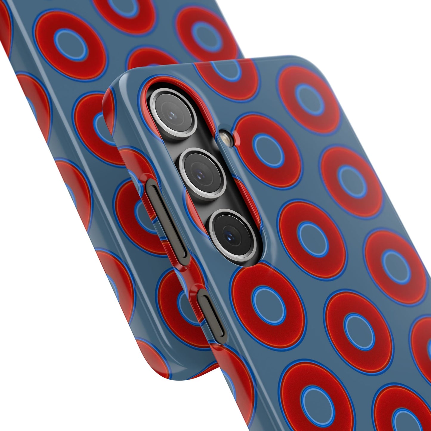 Lumpy Donut Snap Case - red vivid donut print w/steel blue background