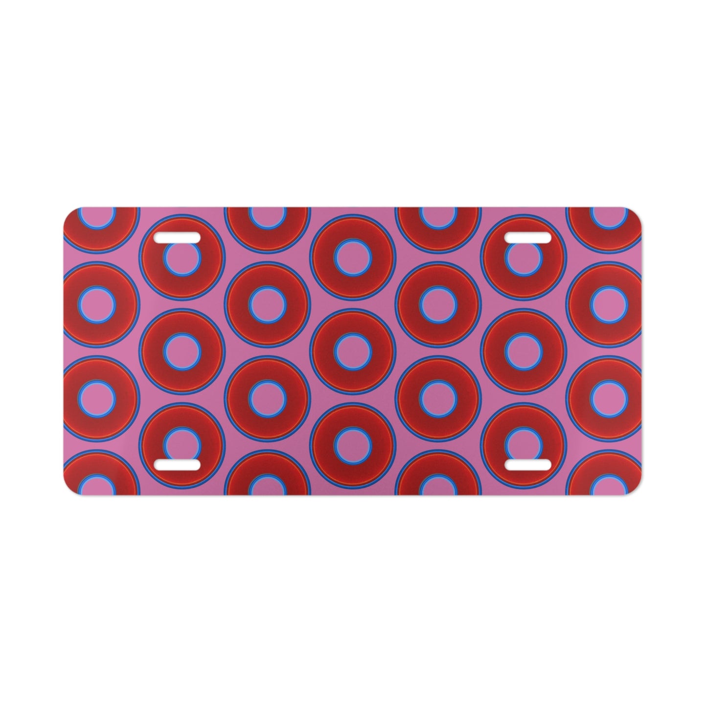 Lumpy Donut Vanity Plate - red vivid donut print w/pink background