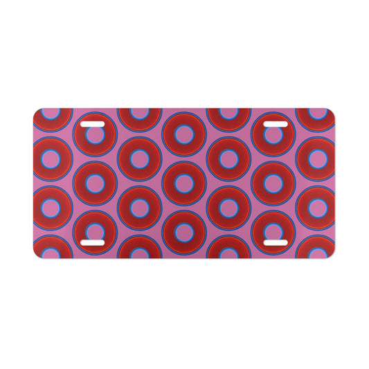 Lumpy Donut Vanity Plate - red vivid donut print w/pink background
