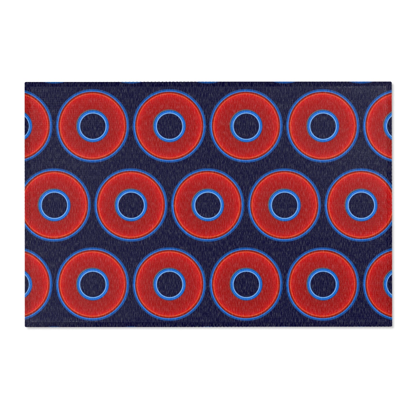 Lumpy Donut Print Rug - choice of 3 sizes - vivid red donut print w/midnight blue background