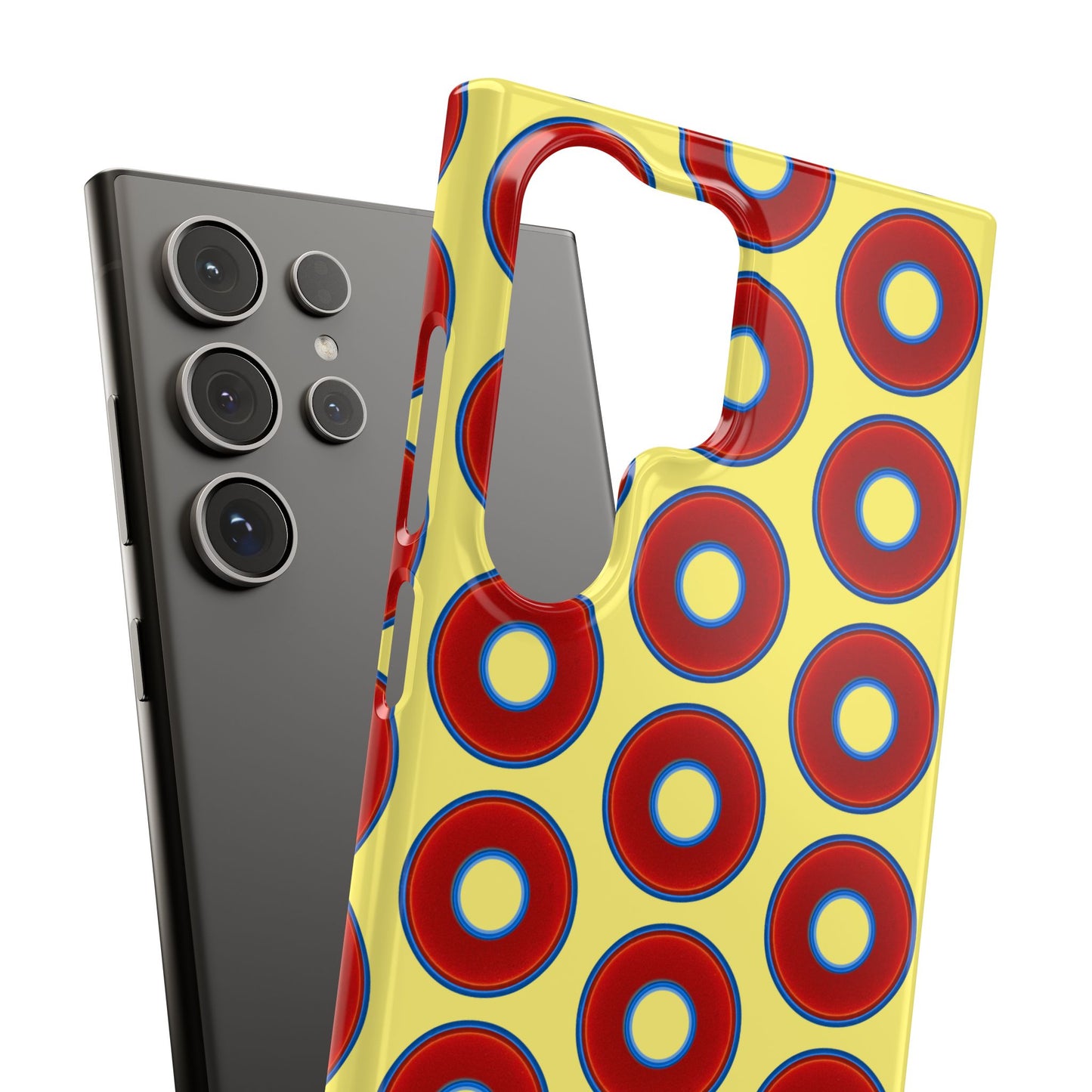 Lumpy Donut Snap Case - red vivid donut print w/yellow background
