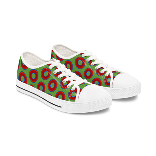 Women's - Low Top Chuck Taylors - large vivid red donut print w/light green background