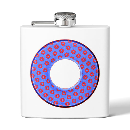 Lump's Donut Flask 6 oz -  Light Blue/Red Electric Paradox Donut - [*w/your choice of 5 backgrounds]