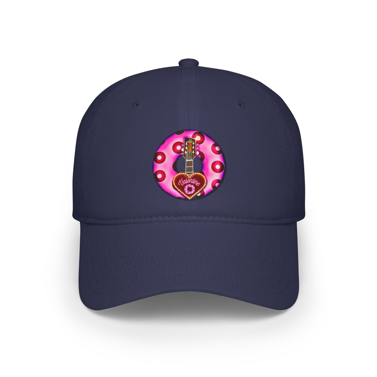 Lumpy Donut Baseball Cap - "Would You Be My Donut?" - paradoxical bright magenta/red blimpy donut w/ - variant 2