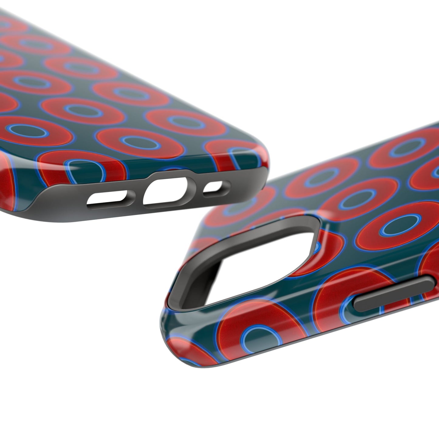 Magnetic Tough Donut Case - red vivid donut print w/midnight green background