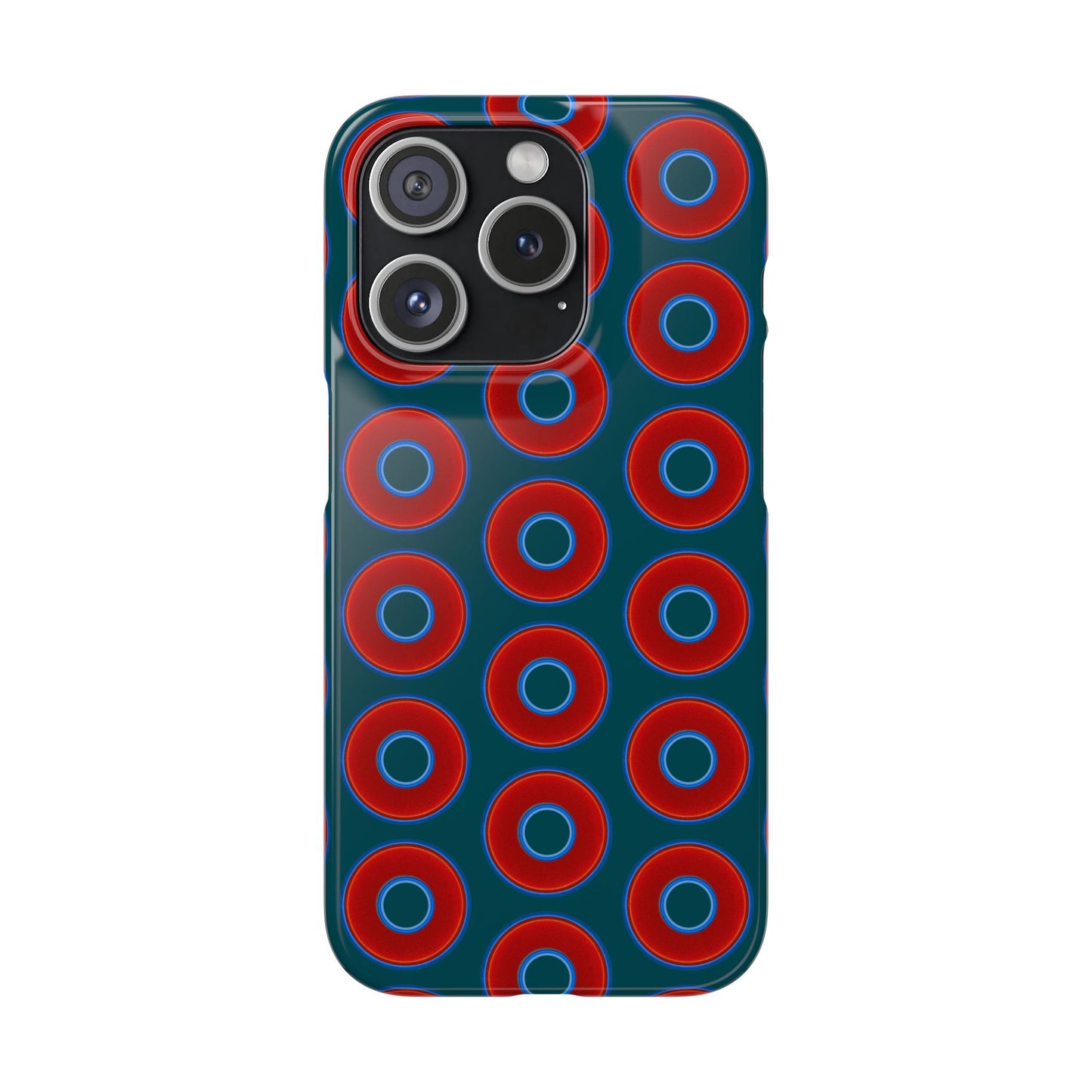Lumpy Donut Snap Case - red vivid donut print w/midnight teal green background