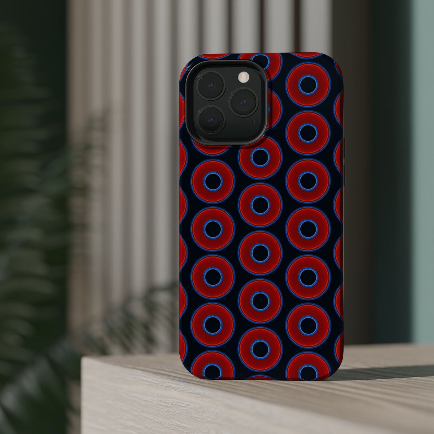 Magnetic Tough Donut Case - red vivid donut print w/blue charcoal background
