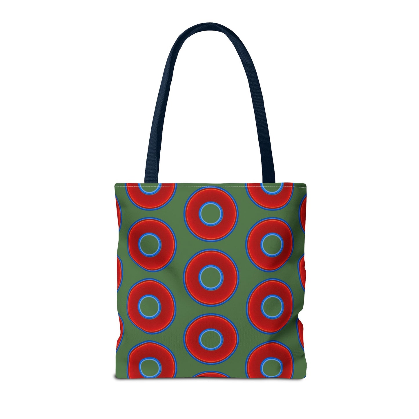 Lumpy Beach/Tote Bag - red vivid donuts w/dark Fenway green background