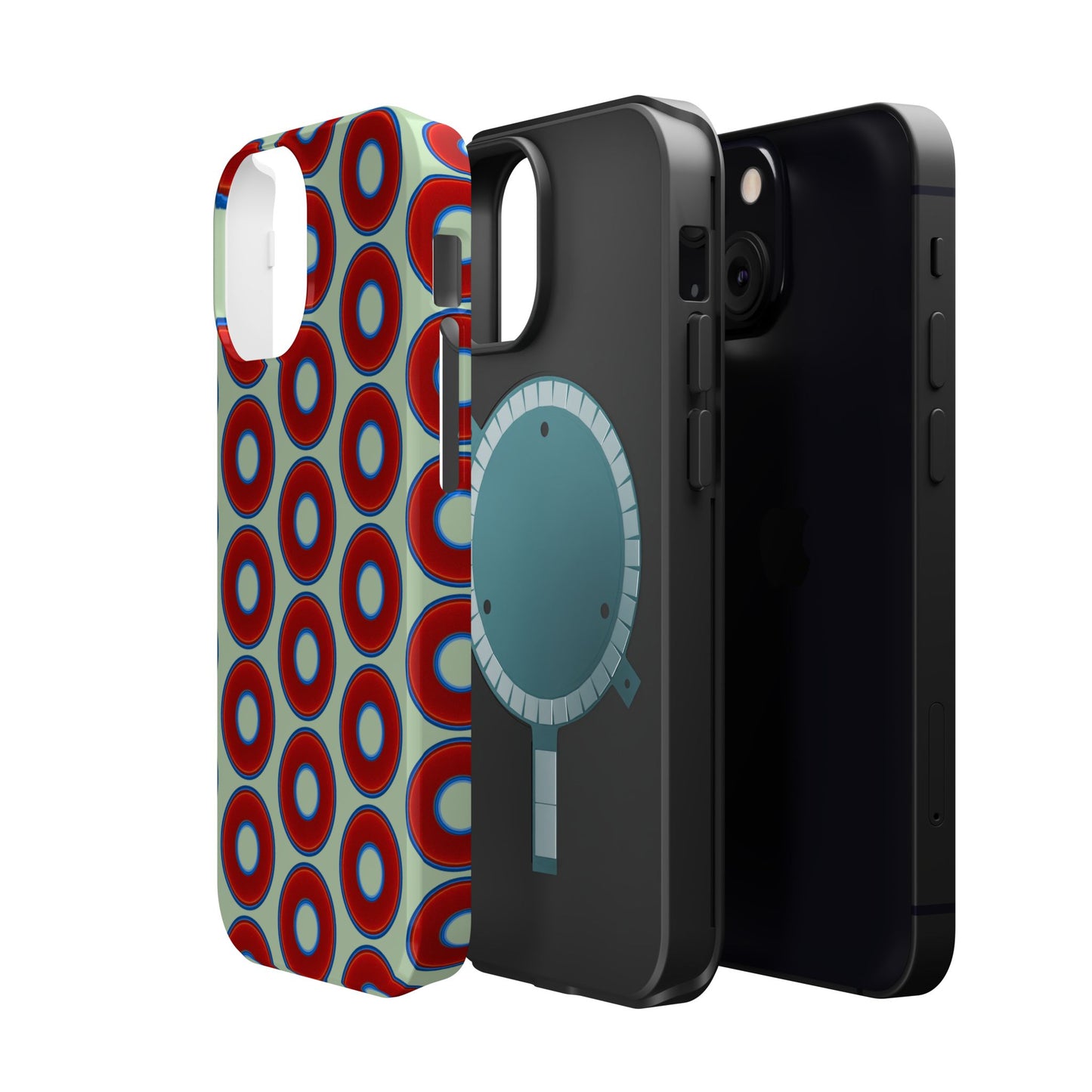 Magnetic Tough Donut Case - red vivid donut print w/seafoam green background