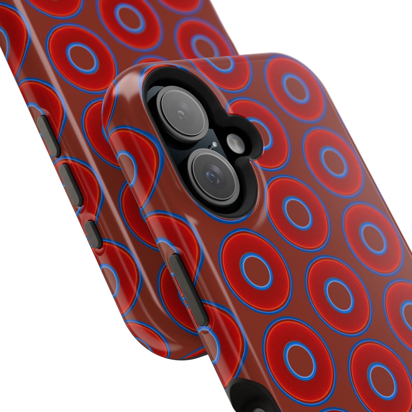 Magnetic Tough Donut Case - red vivid donut print w/burnt umber background