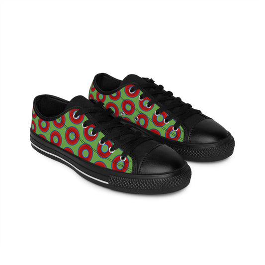Men's Cushiony Convectors - Low Top - large red vivid donut print w/lime green background