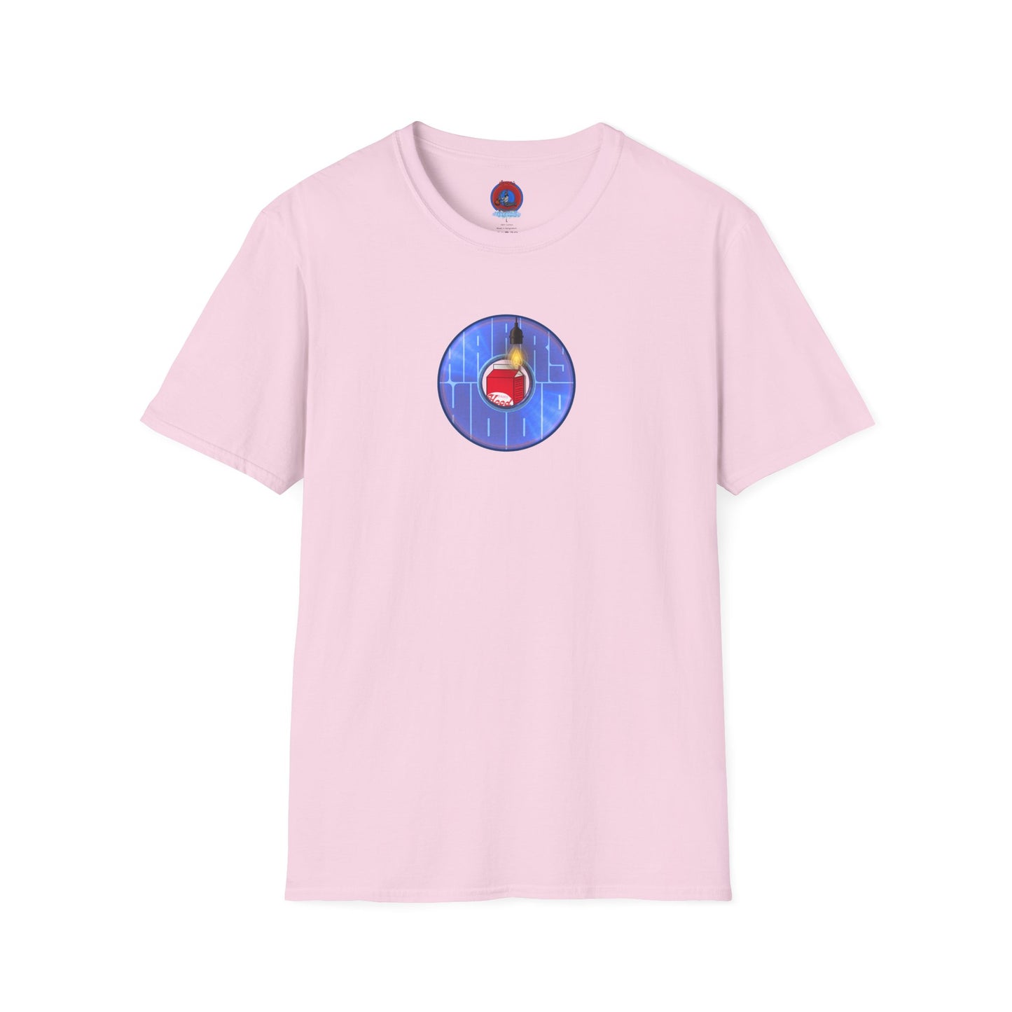 Classic Donut Tee - Unisex Soft-Style - "Harry Left His Donut Shirt" - series 1.0  - variant 4 - purple/blue donut - w/milk & light on