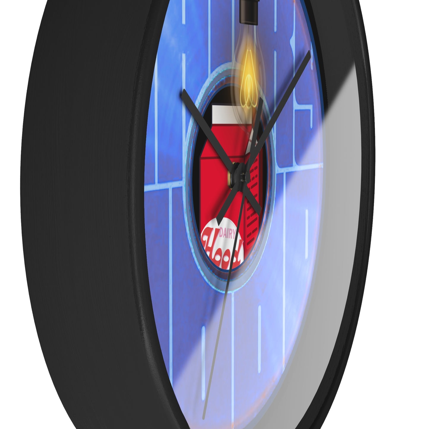 Lumpy Wall Clock - "Harry's Unofficial Donut Clock" - variant 4 - vivid blue/purple word donut w/black background