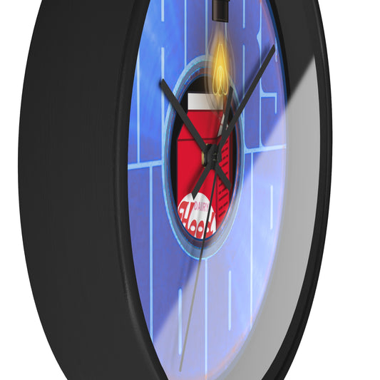 Lumpy Wall Clock - "Harry's Unofficial Donut Clock" - variant 4 - vivid blue/purple word donut w/black background