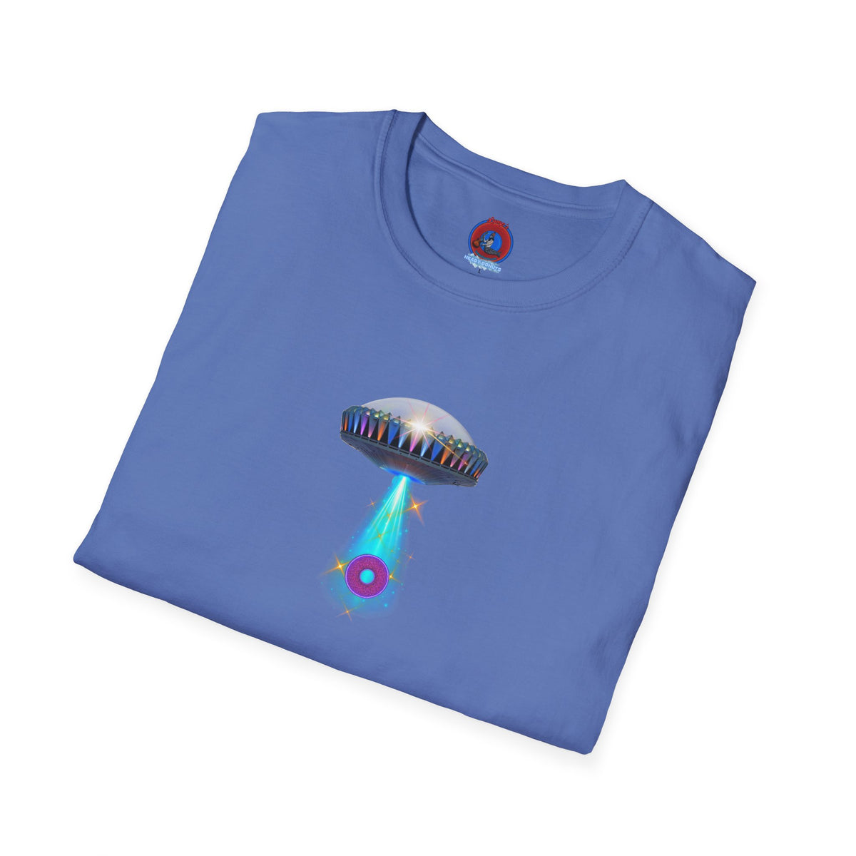 Classic Donut Tee - Unisex Soft-Style - "Donuts now Served on the Mothership" - series 1.0  - variant 6  - tractor-beamed donut