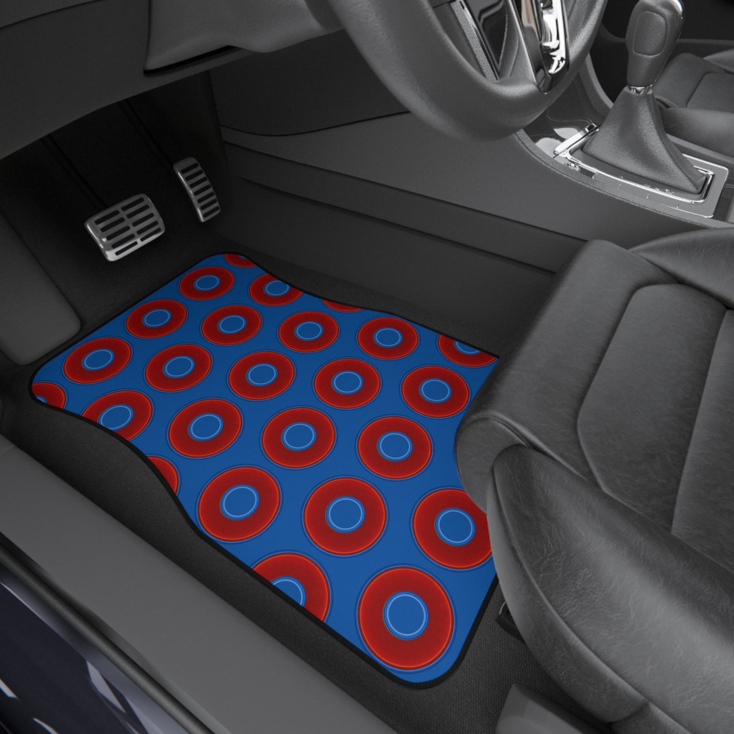 Contacted Car Mats - vivid donut print w/dark royal blue background