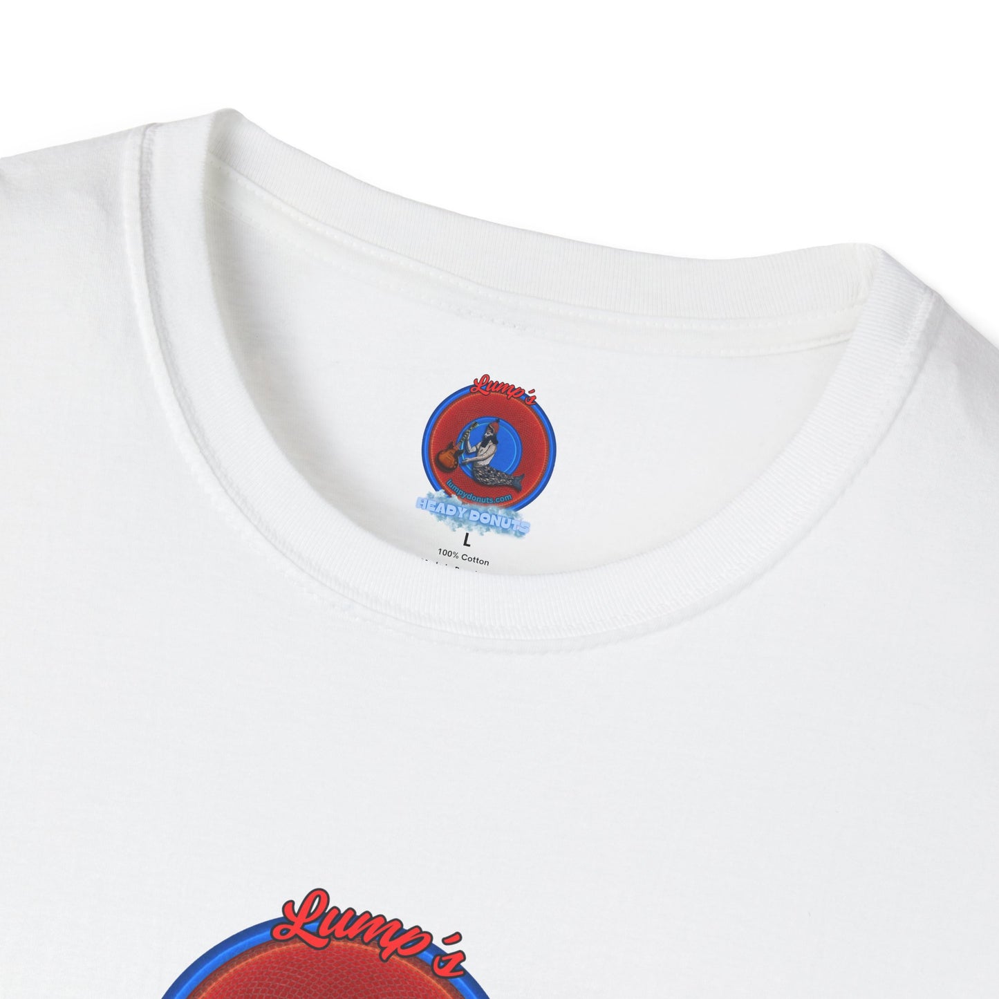 Classic Donut Tee - Unisex Soft-Style - "Lump's Heady Donuts Logo" - series 1.0  - red/blue rustic donut