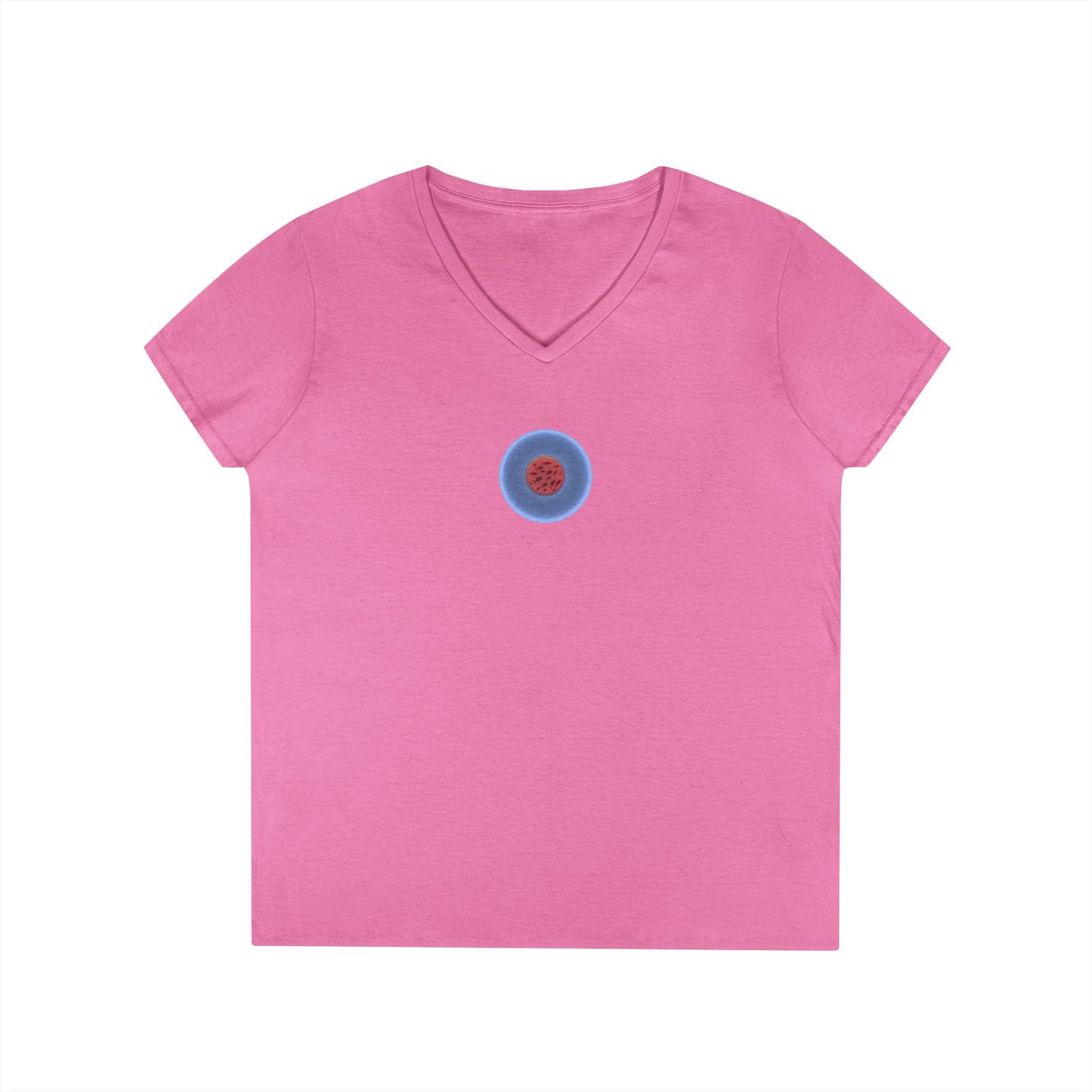Women's Donut V-Neck Tee - "If I'm Swimming By" - variant 2 - blue/red phatty donut w/