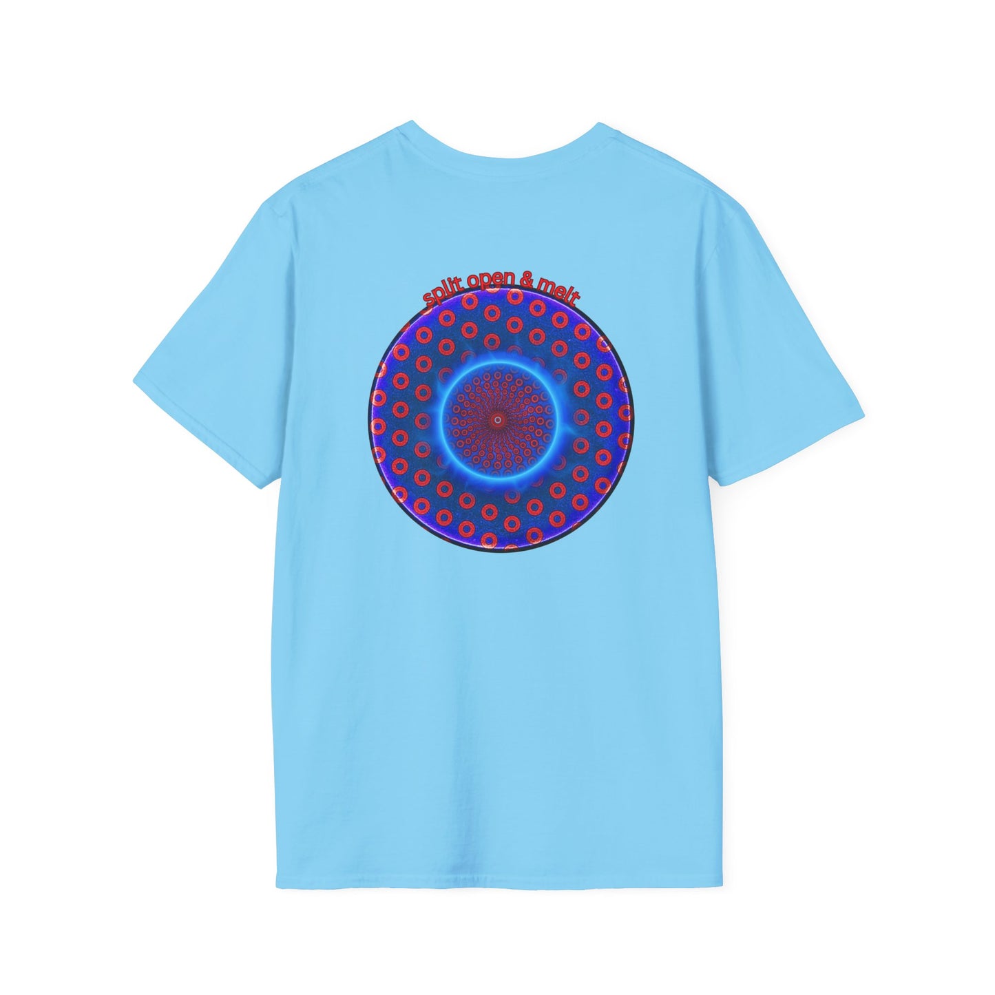 Classic Donut Tee - Unisex Soft-Style - "Split Open Donut Melt" - blue/red electric paradox donut - variant 2