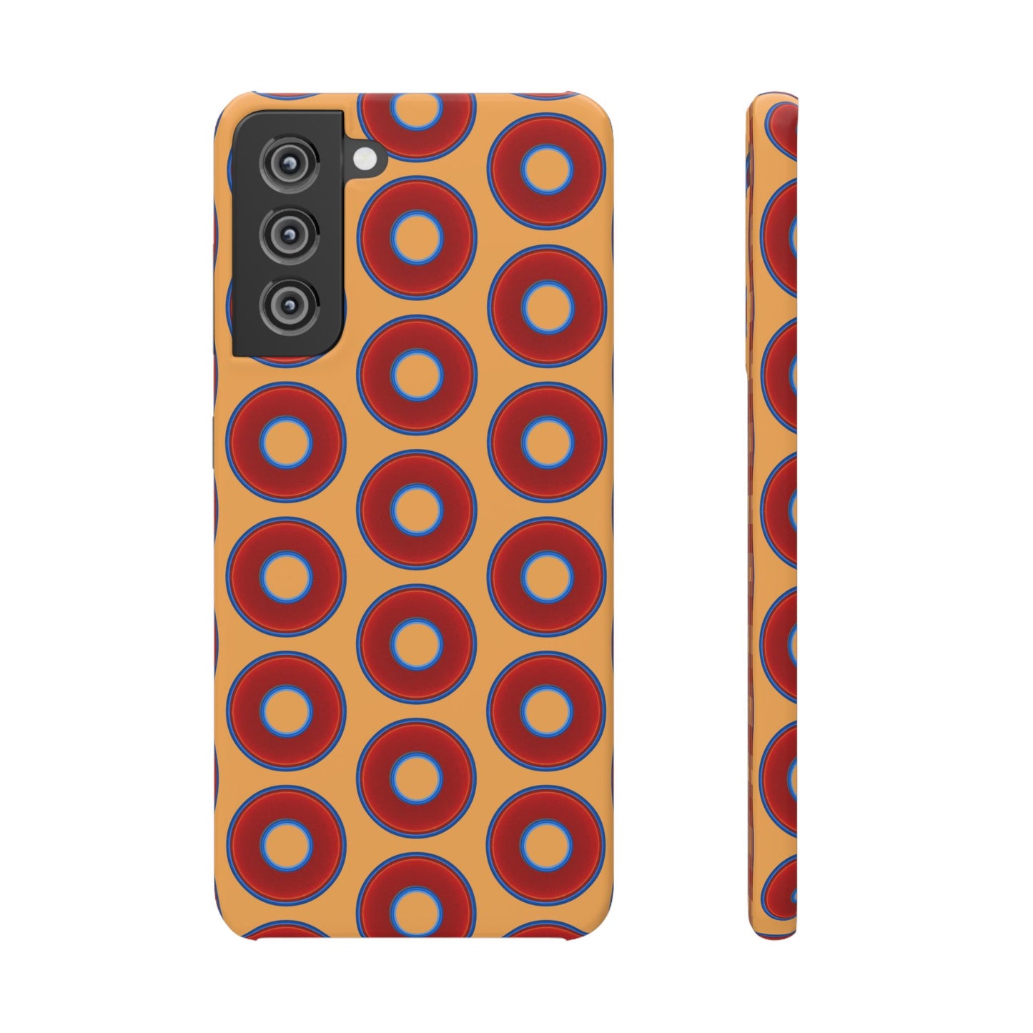 Lumpy Donut Snap Case - red vivid donut print w/creamcicle orange background