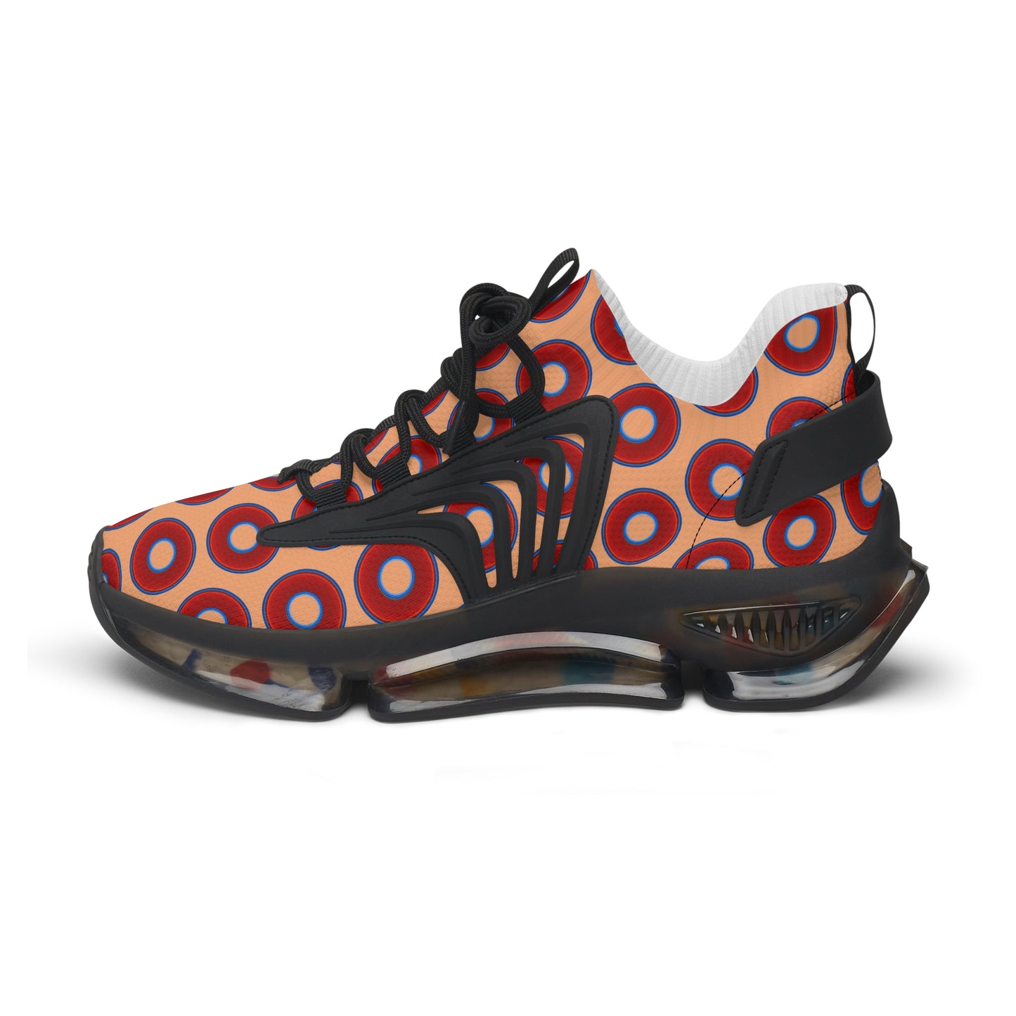 Women's Donut Kicks - red vivid donut print w/peach background
