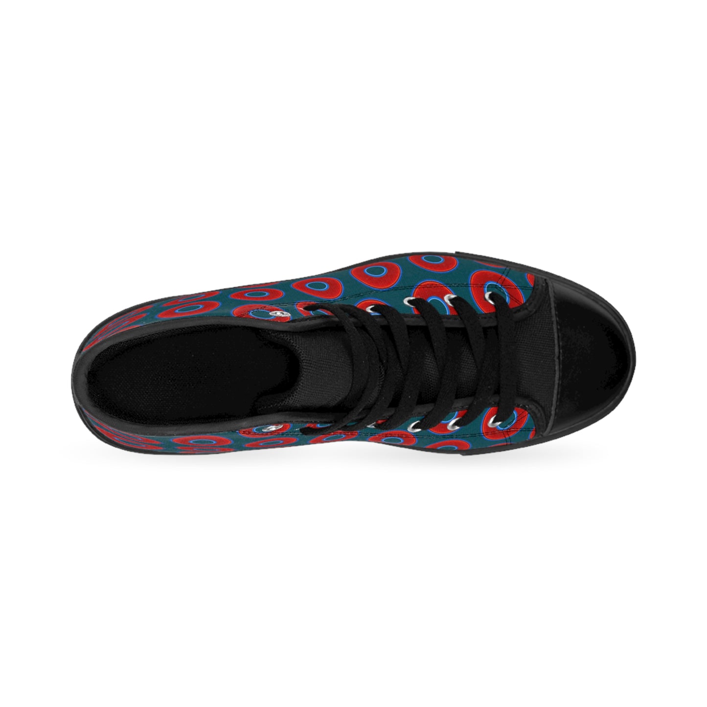 Men's Cushiony Convectors - High Tops - red vivid donuts w/midnight teal green background