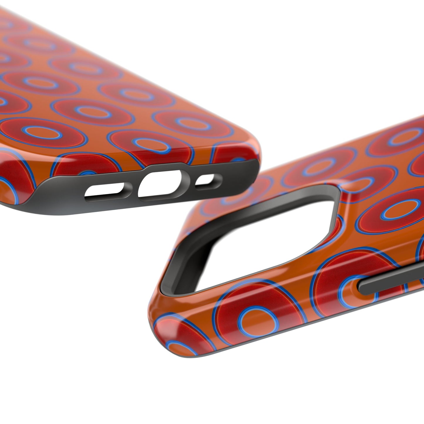 Impact-Resistant Lumpy Donut Case - red vivid donut print w/dark orange background