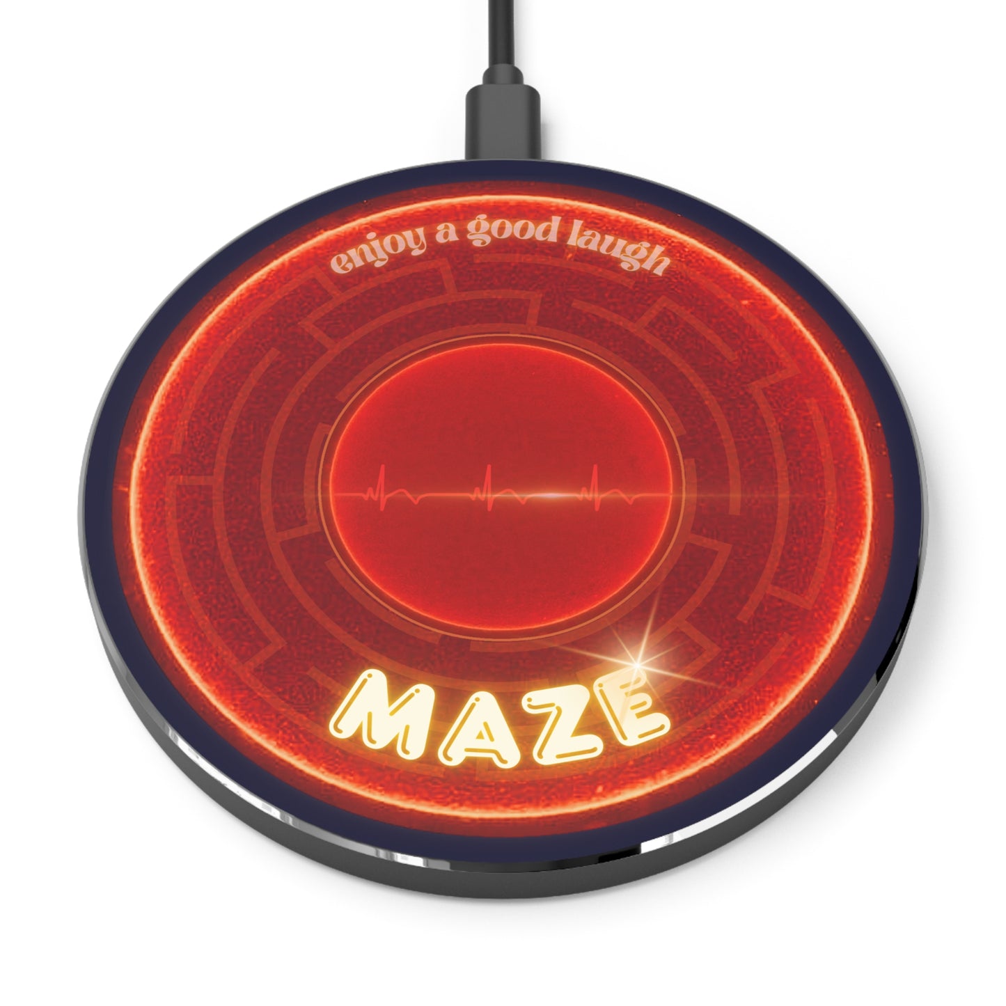 The Flow - Wireless Lumpy Donut Chargers - "The Amazing Wireless Donut Charger" - vivid red donut w/midnight blue background - variant 1