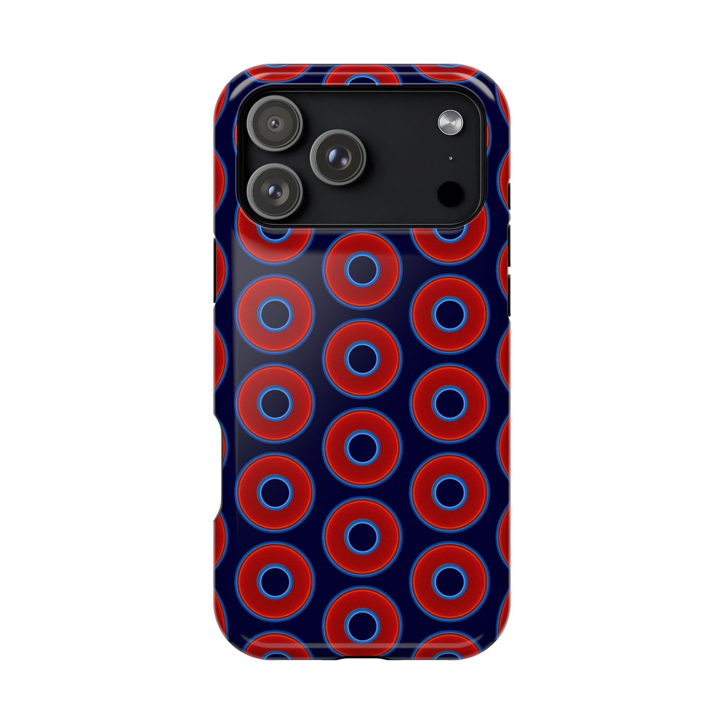 Impact-Resistant Lumpy Donut Case - red vivid donut print w/midnight blue background