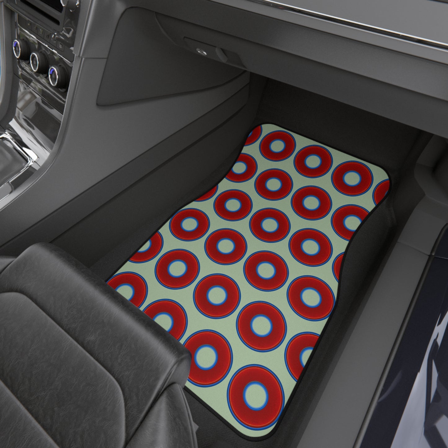 Contacted Car Mats - vivid donut print w/seafoam background