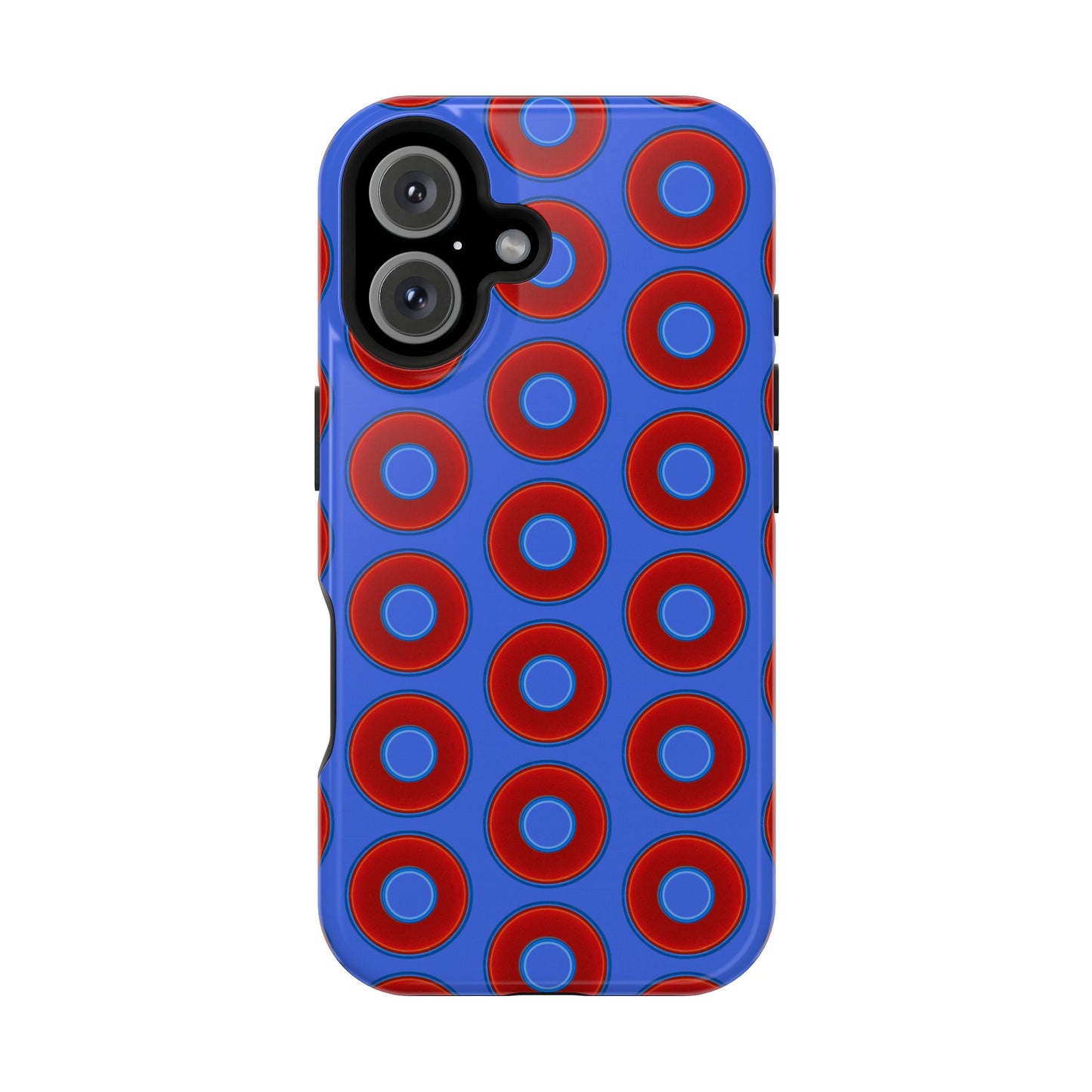Impact-Resistant Lumpy Donut Case - red vivid donut print w/royal blue background