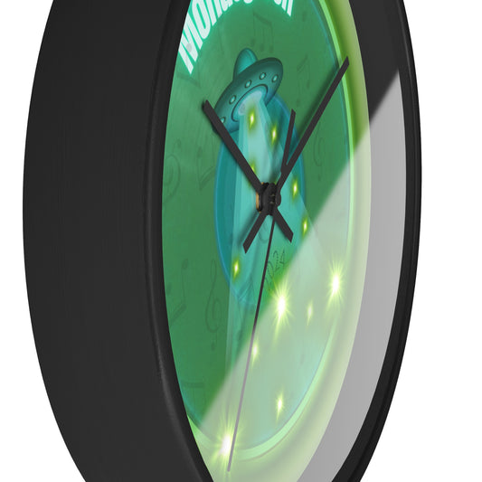 Lumpy Wall Clock - "Close Encounters of the Delaware Kind" - variant 1 - vivid green donut w/seafoam background