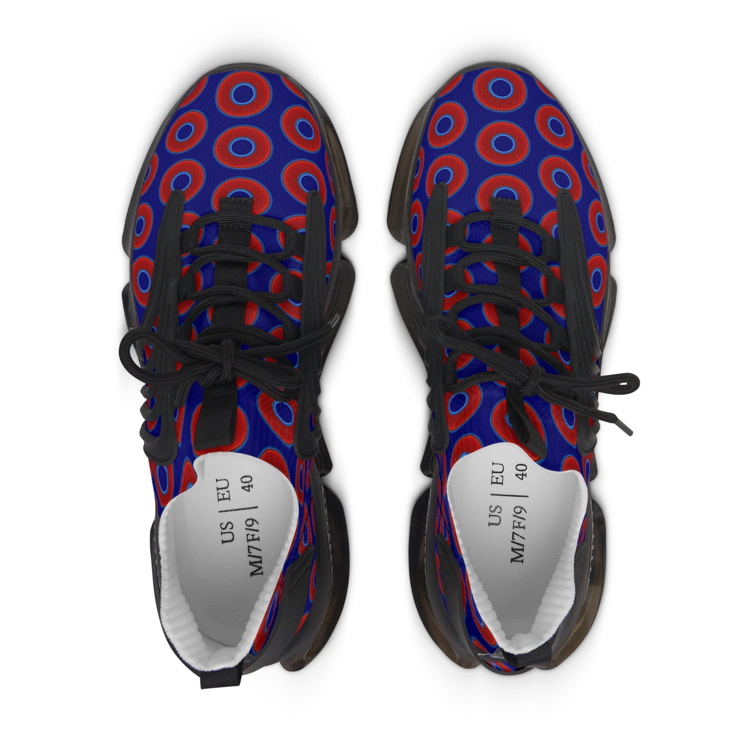 Women's Donut Kicks - red vivid donut print w/vivid navy blue background