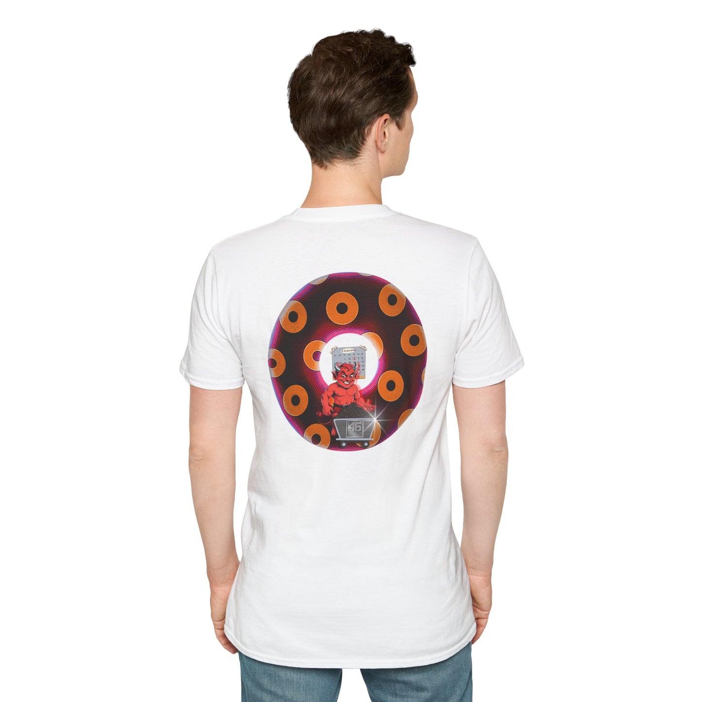 Classic Donut Tee - Unisex Soft-Style - "Every 46th Day Tee Shirt" - paradoxical dark magenta/orange donut