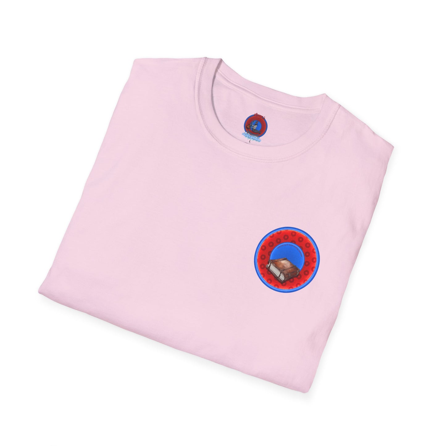 Classic Donut Tee - Unisex Soft-Style - "Read the F'ing Donut Book" - paradoxical widemouthed red/blue donut